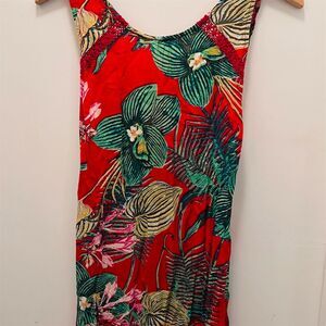 Roxy Women's M Red Tropical Palm Floral Shift Dress Sleeveless Summer